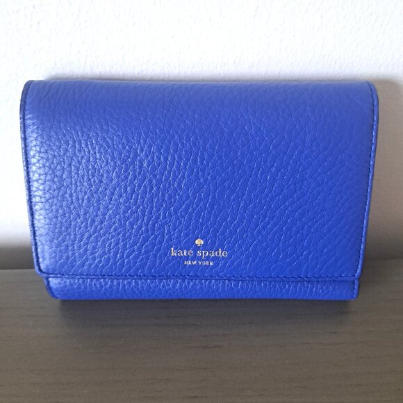 Kate Spade New York Blue Pebbled Leather Trifold Logo Wallet Snap Closure NWT - Picture 14 of 14